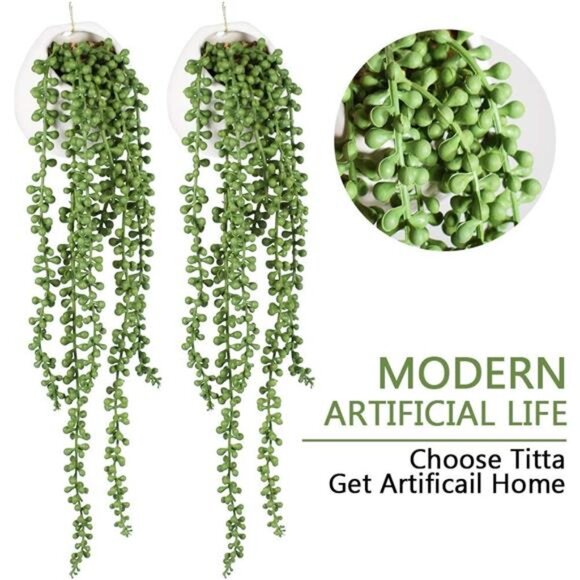 Artificial Succulents HangingPlants,Faux String of Pearls Plants for Home Office - Picture 4 of 7